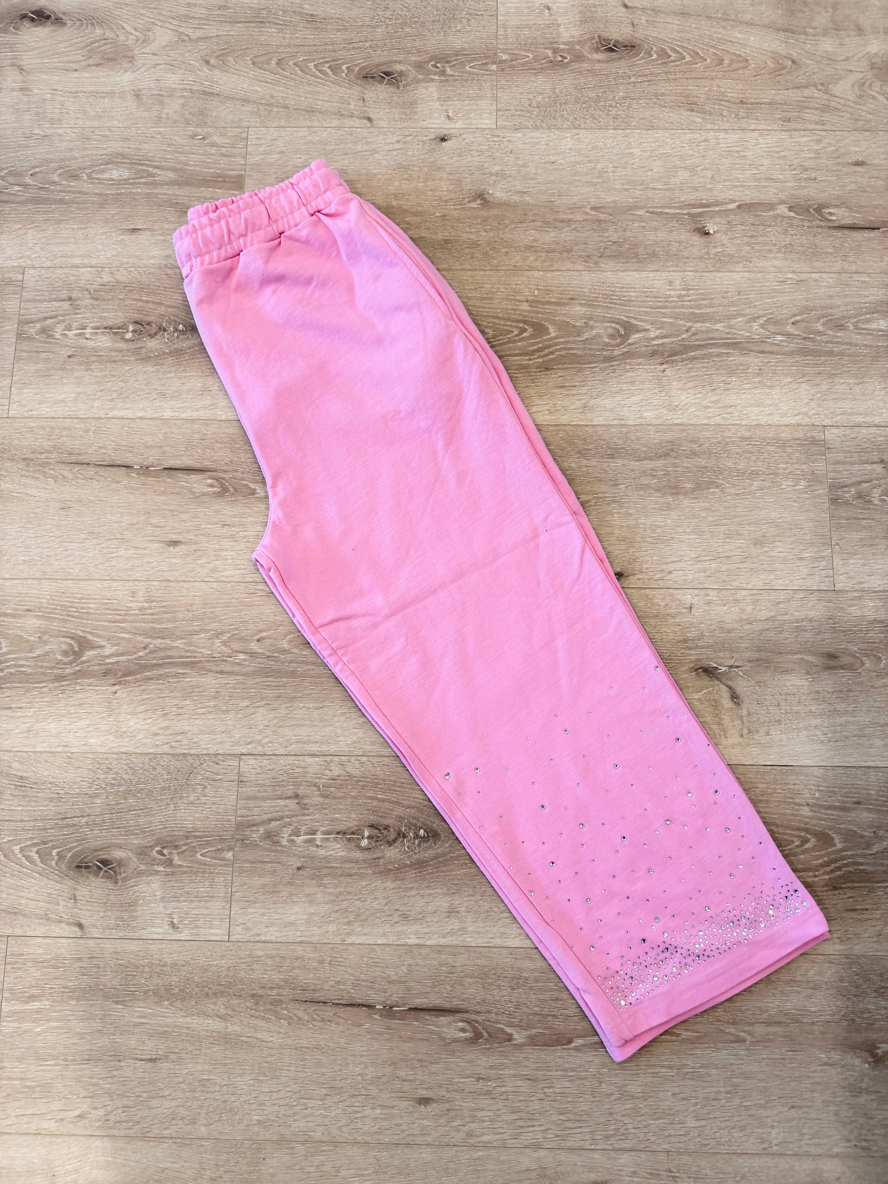 pink flared Rhinestone sweats