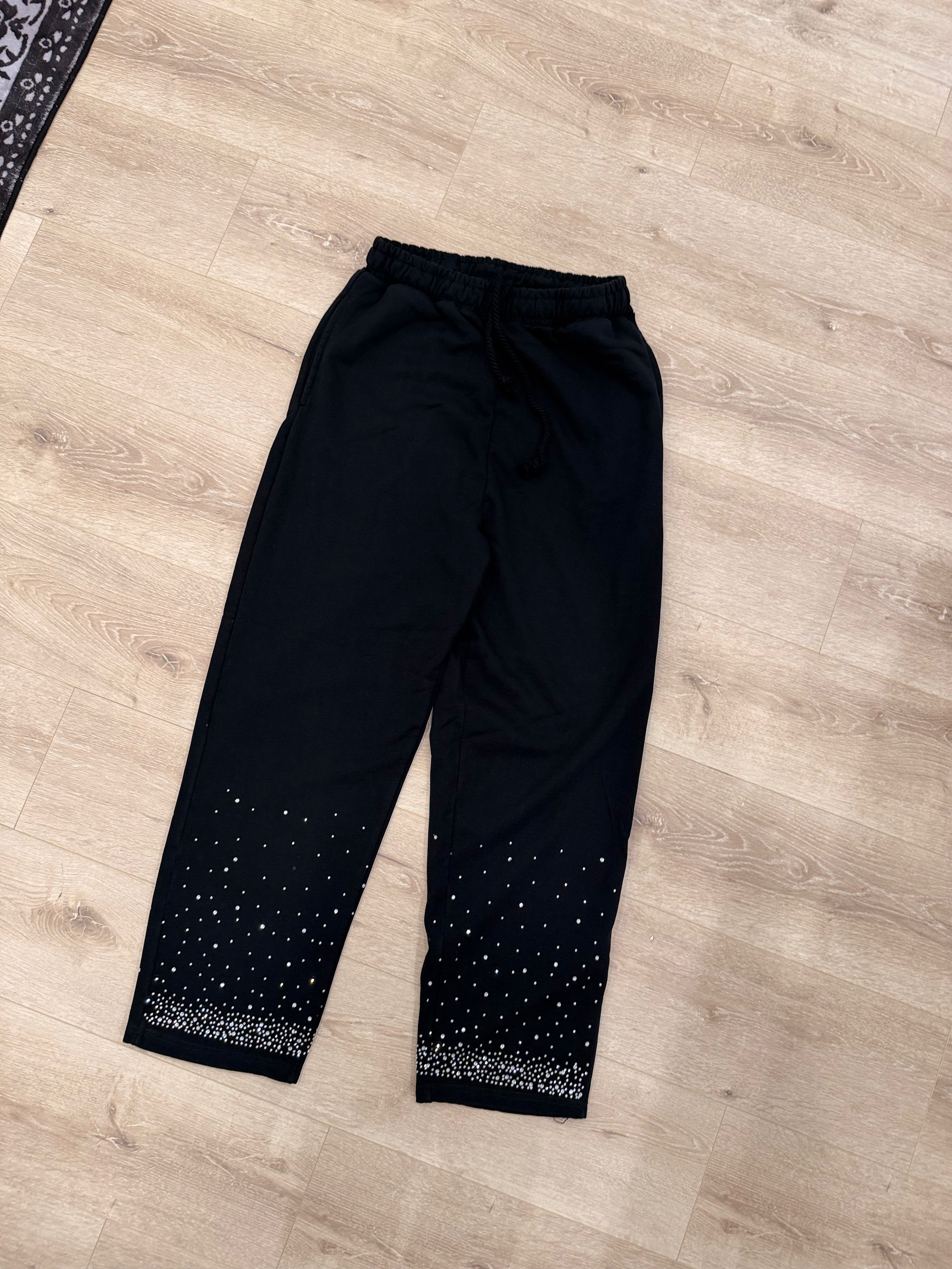 black Rhinestone flared pants