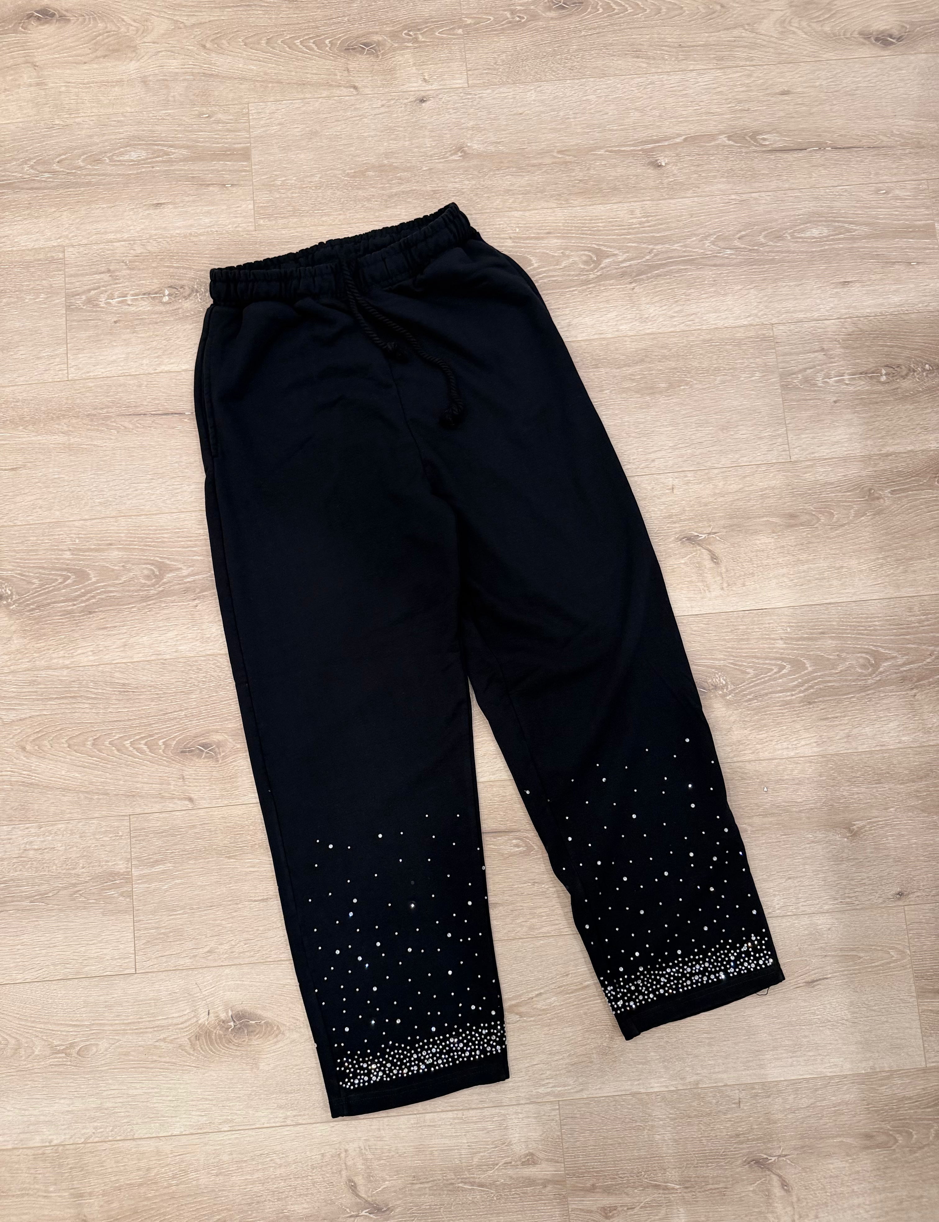 black Rhinestone flared pants