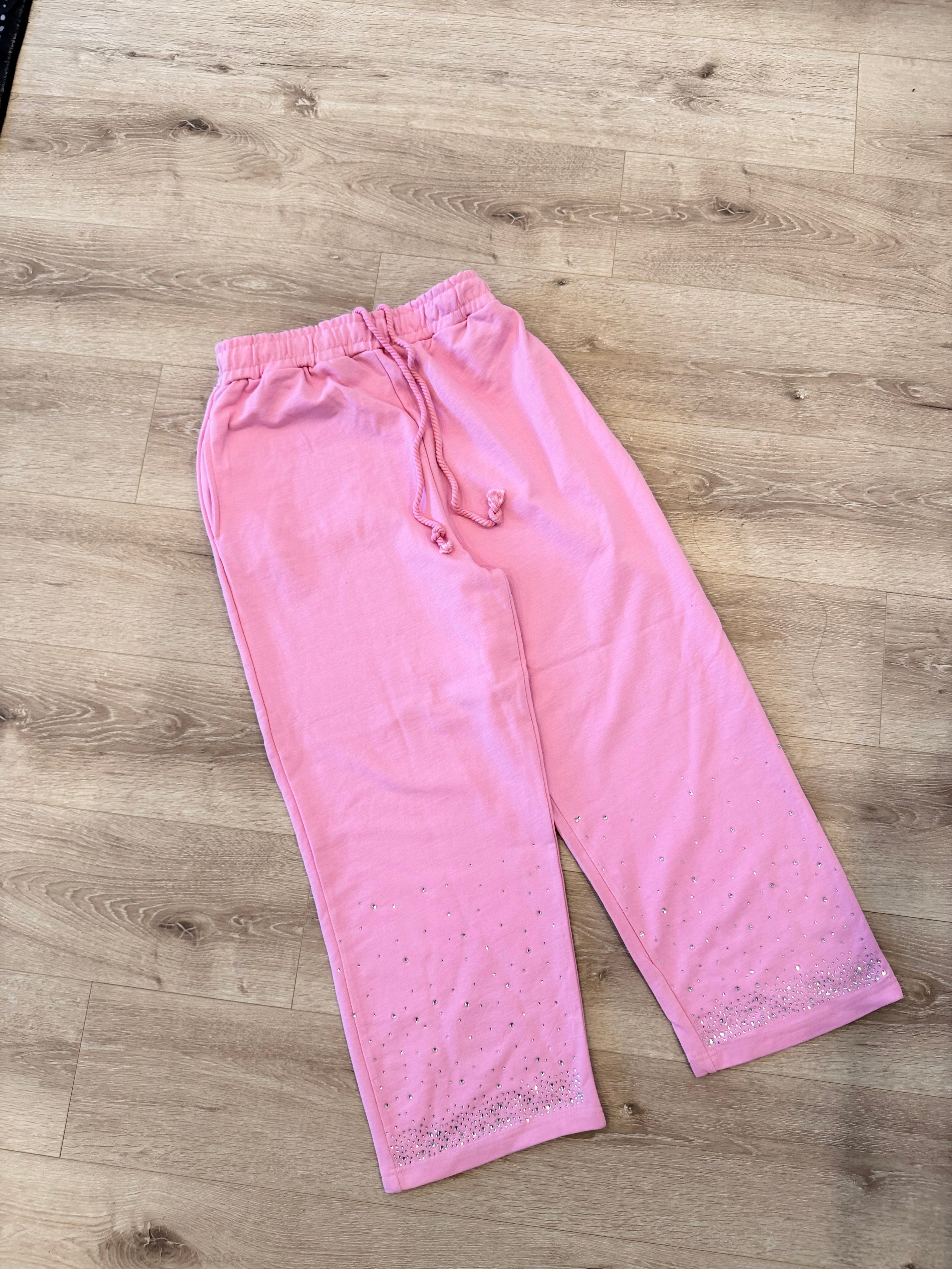 pink flared Rhinestone sweats