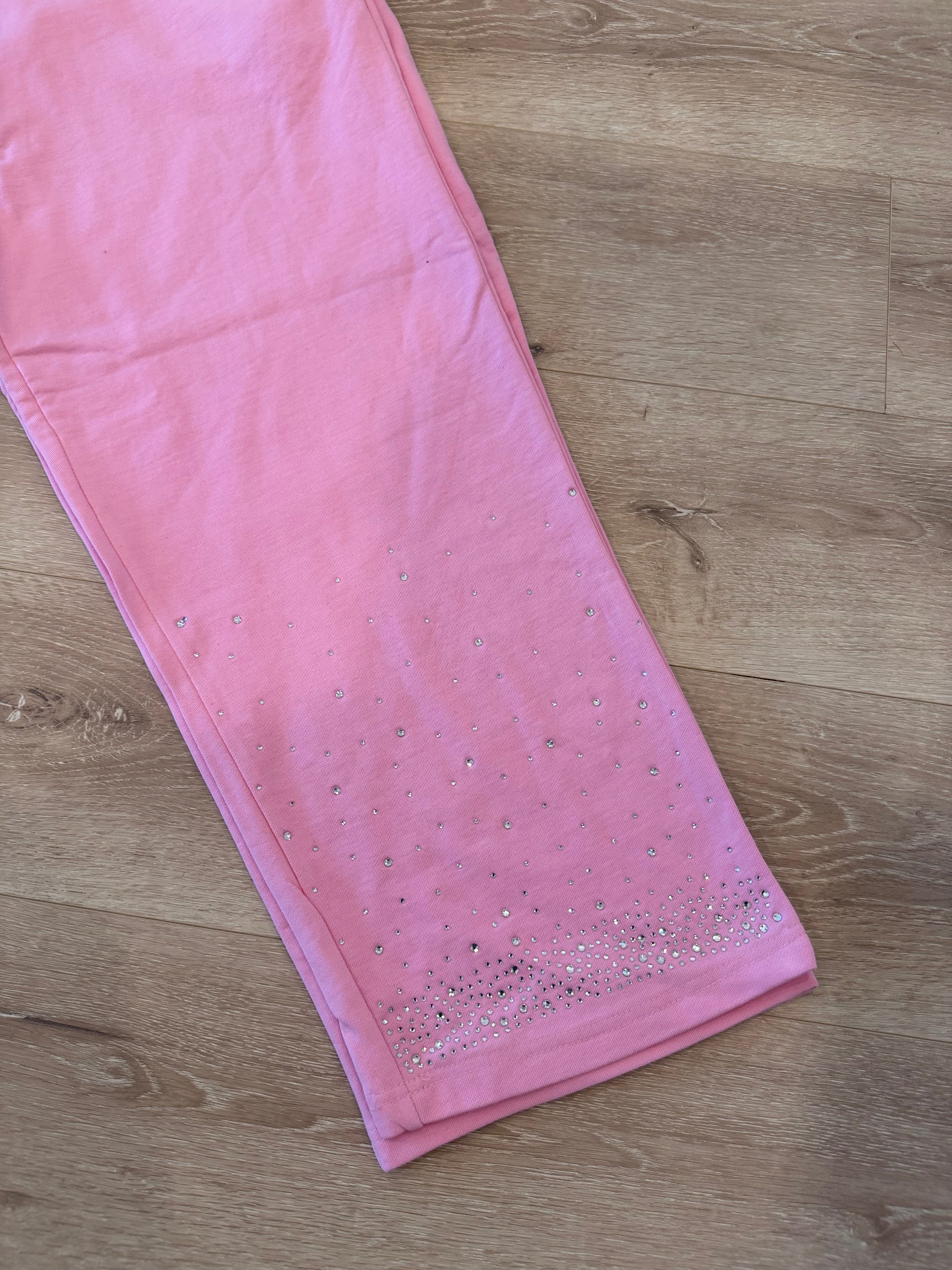pink flared Rhinestone sweats